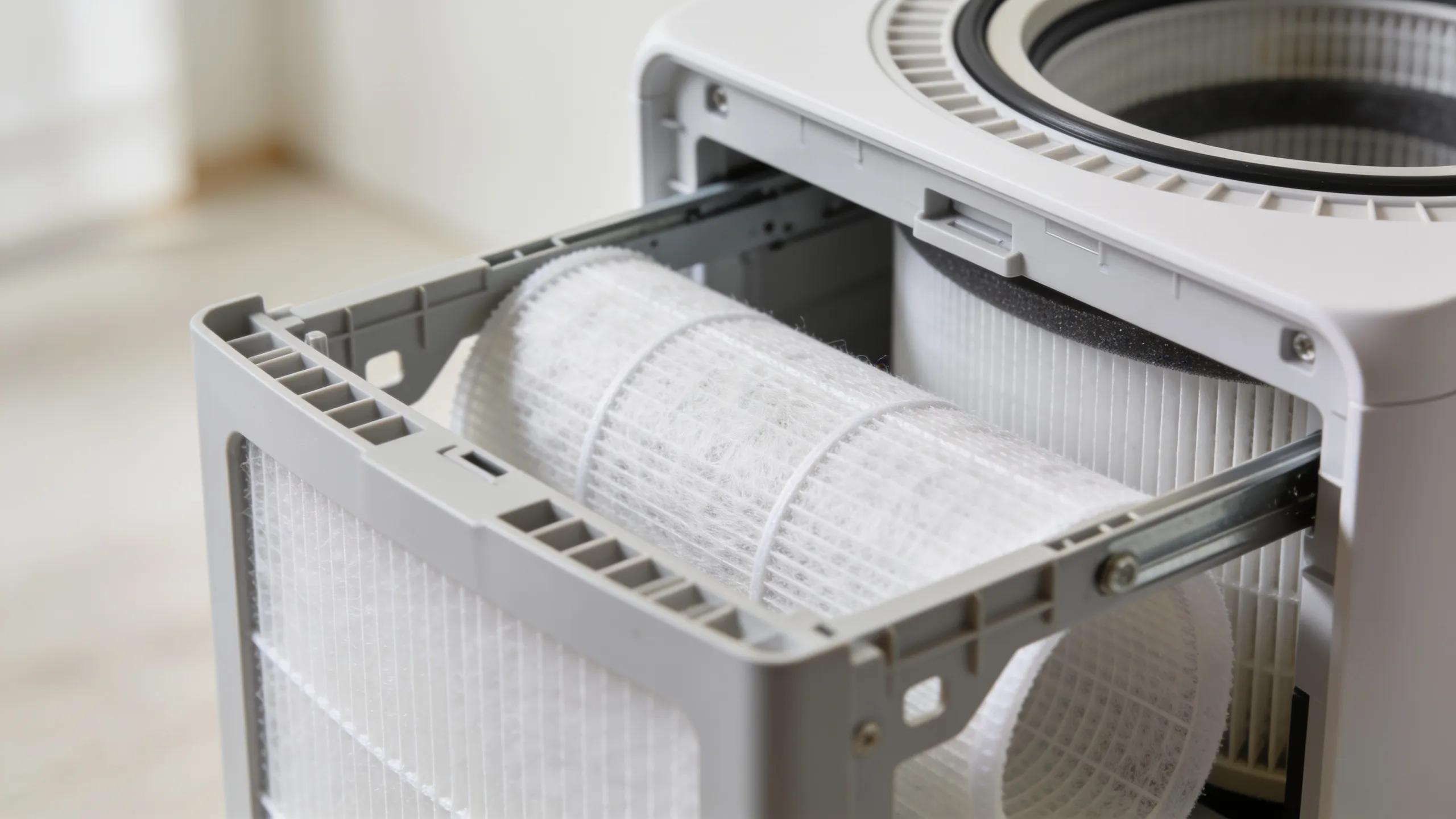 Close-up view of a HEPA filter being installed, representing effectiveness in indoor air quality enhancement