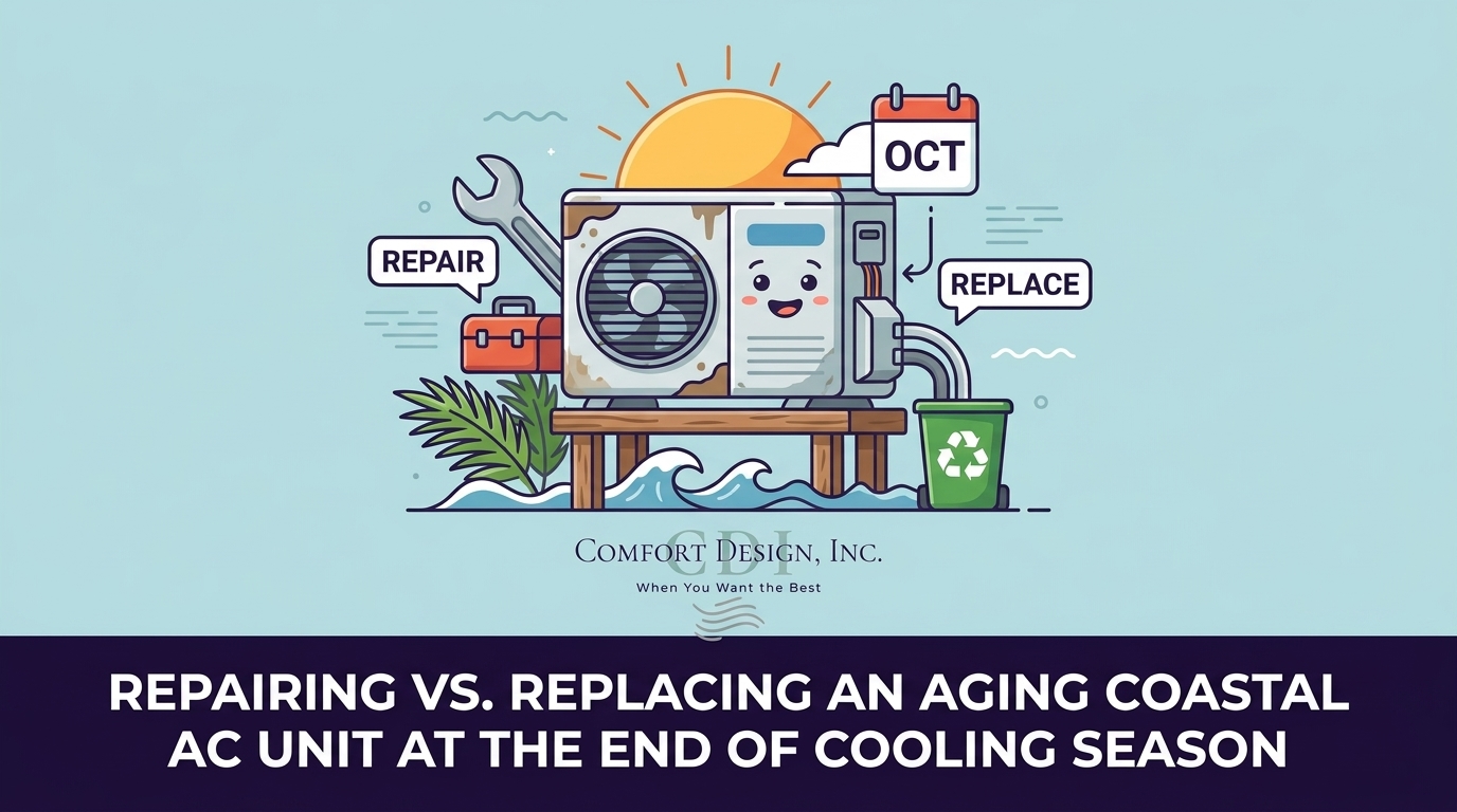 HVAC Blog 2 Repairing vs. Replacing an Aging Coastal AC Unit at the End of Cooling Season — featured image